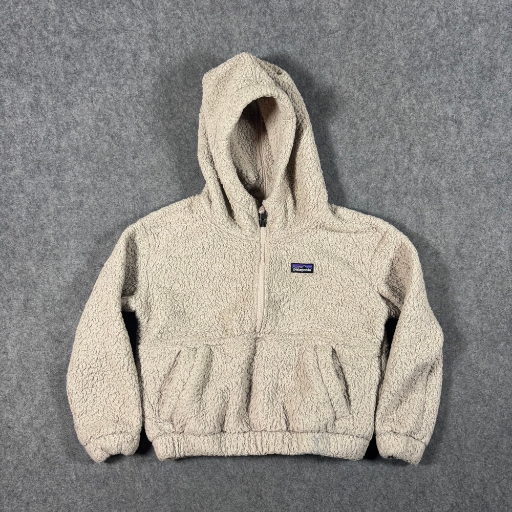 Patagonia Fleece Pullover Kids Small Beige Los Gatos Hooded Quarter-Zip 65445